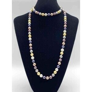 KJL Signed KENNETH JAY LANE Long MultiColor Pastel Lg Faux Pearl Beaded Necklace